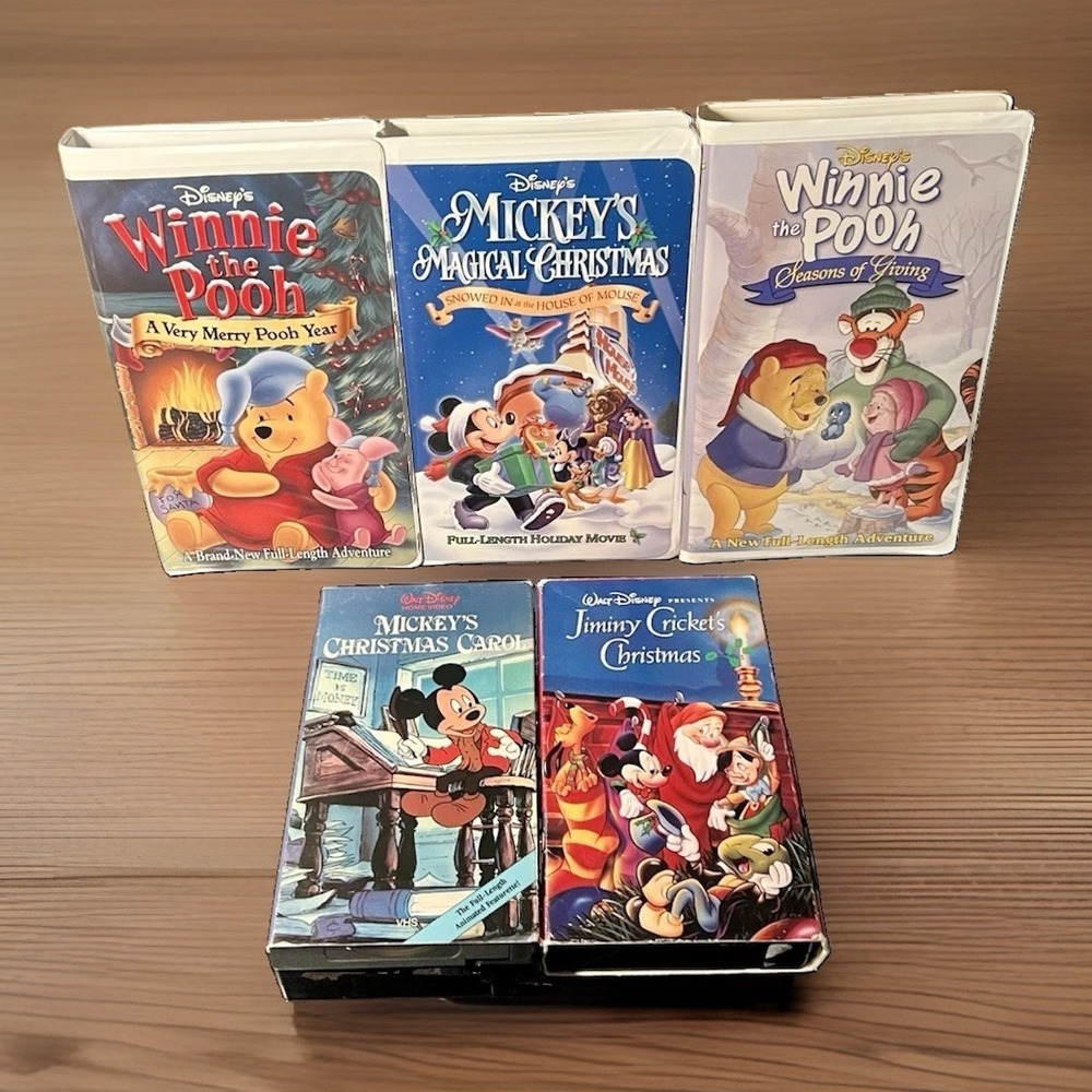 Disney Christmas VHS Lot Winnie Pooh Mickey Mouse Jiminy Cricket Lot of 5 Tested